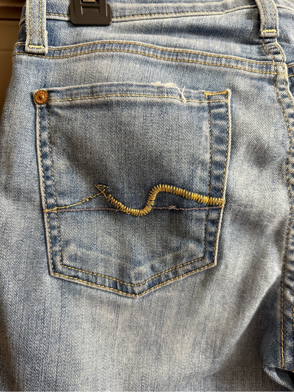7 For All Mankind Light Blue Relaxed Jeans with Yellow Stitching